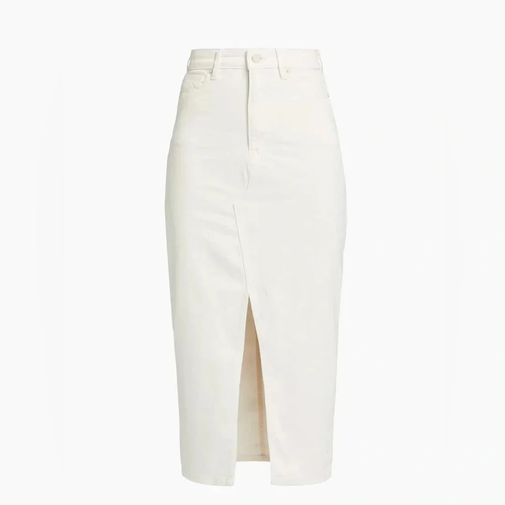 Good American Slit-Front Denim Midi-Skirt White/Ivory Size 10/30